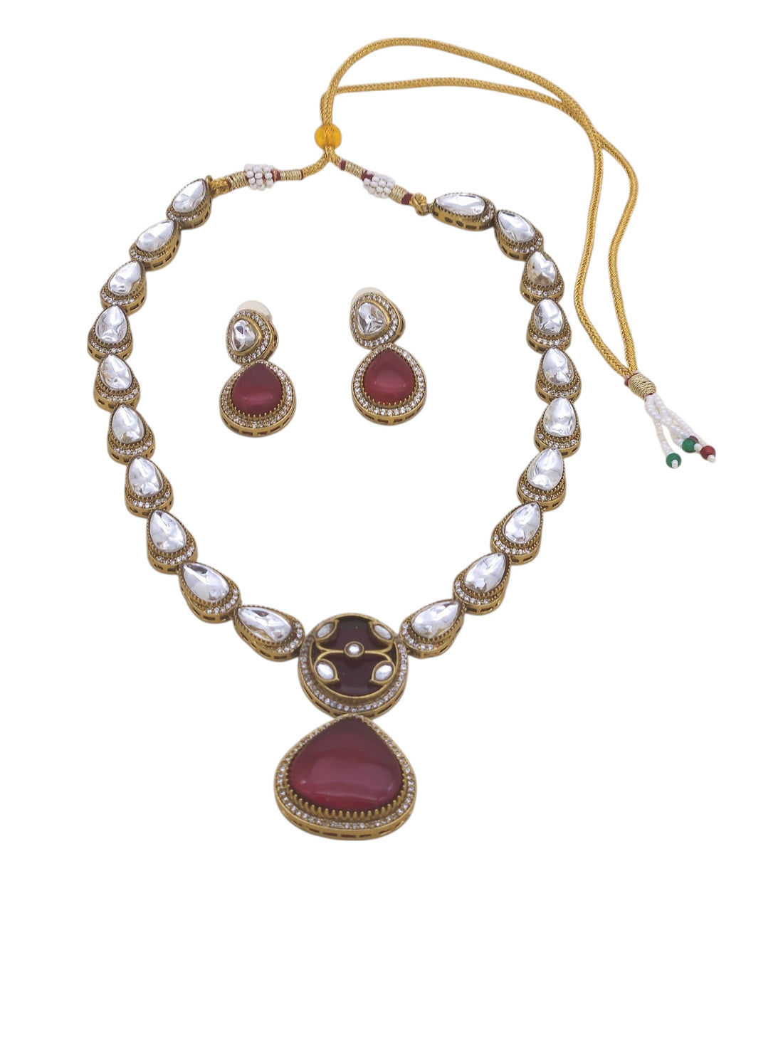 Antique gold AD-Polky necklace and earrings for women, designed for weddings, parties, and ethnic occasions
