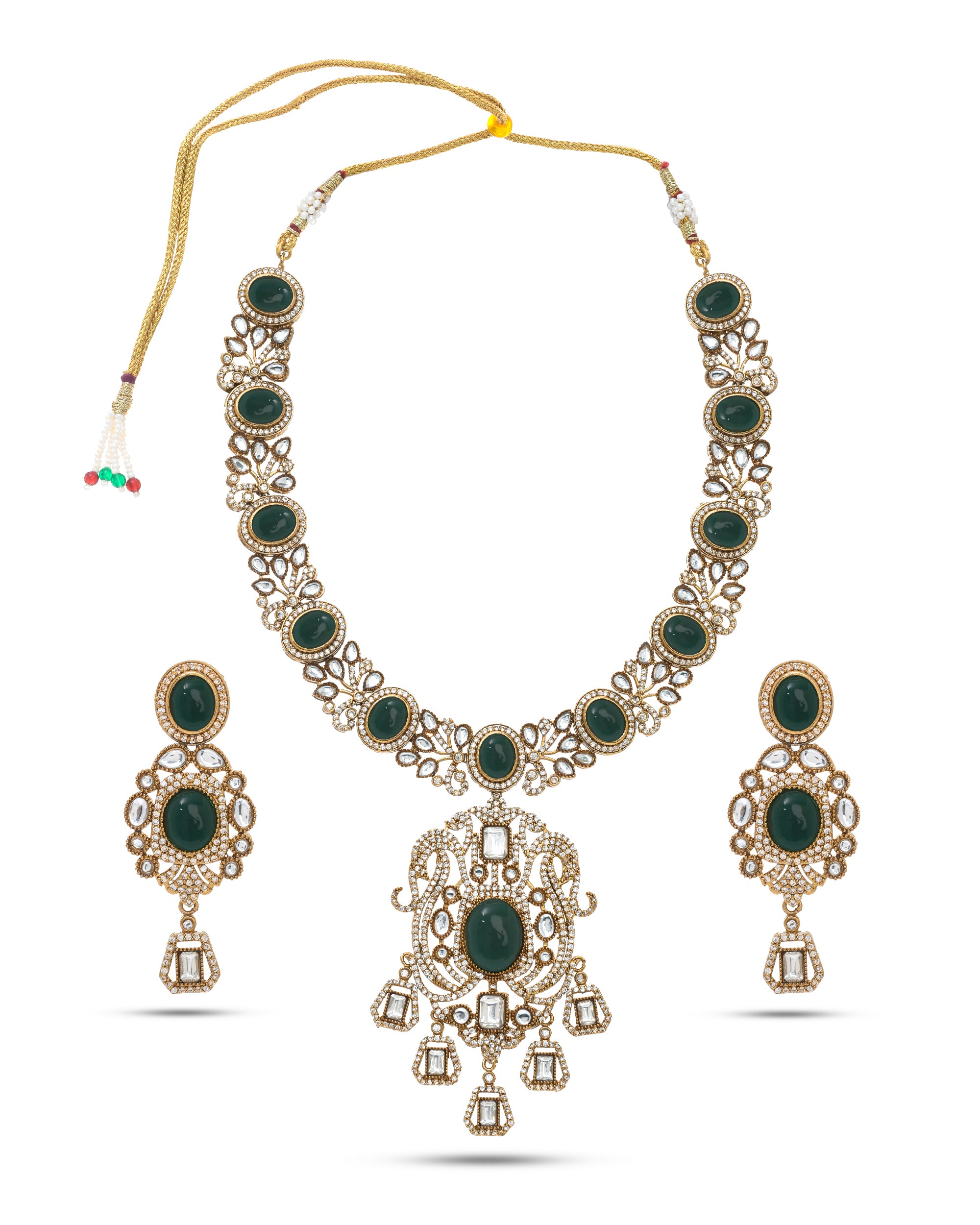 Party-ready AD Polky glass stone necklace and matching earrings set with elegant design for women
