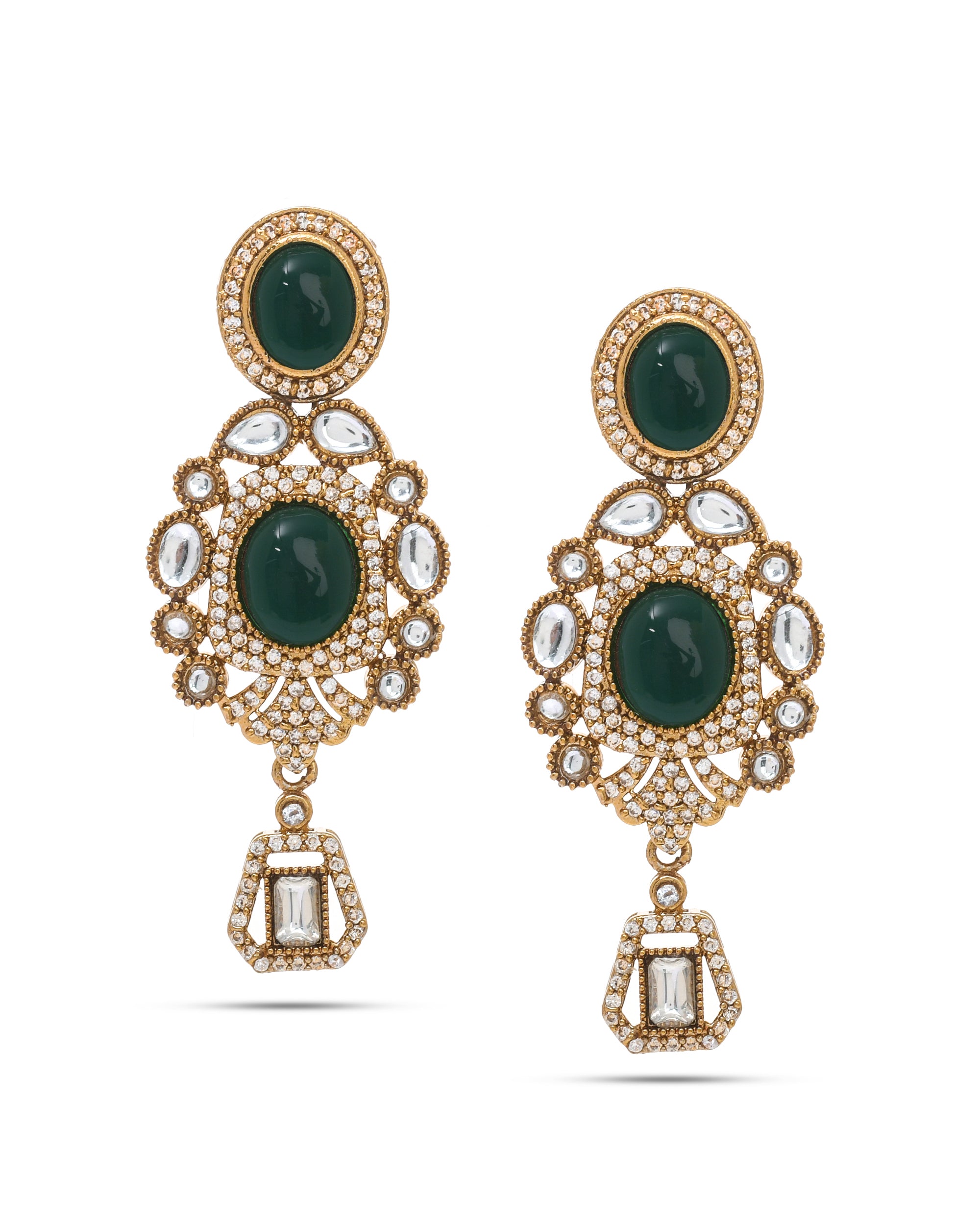 Women’s party-ready earrings featuring sparkling AD Polky glass stones
