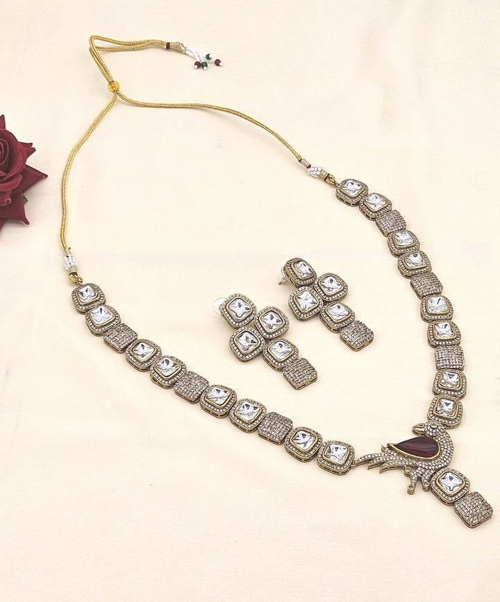 Gold plated designer Polky AD necklace and matching earrings – handcrafted ethnic jewelry set for parties and weddings
