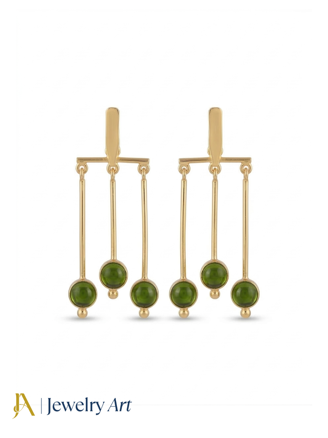 Desginer gold plated peridot color glass stone dangle earrings-light weight designer hanging jewelry
