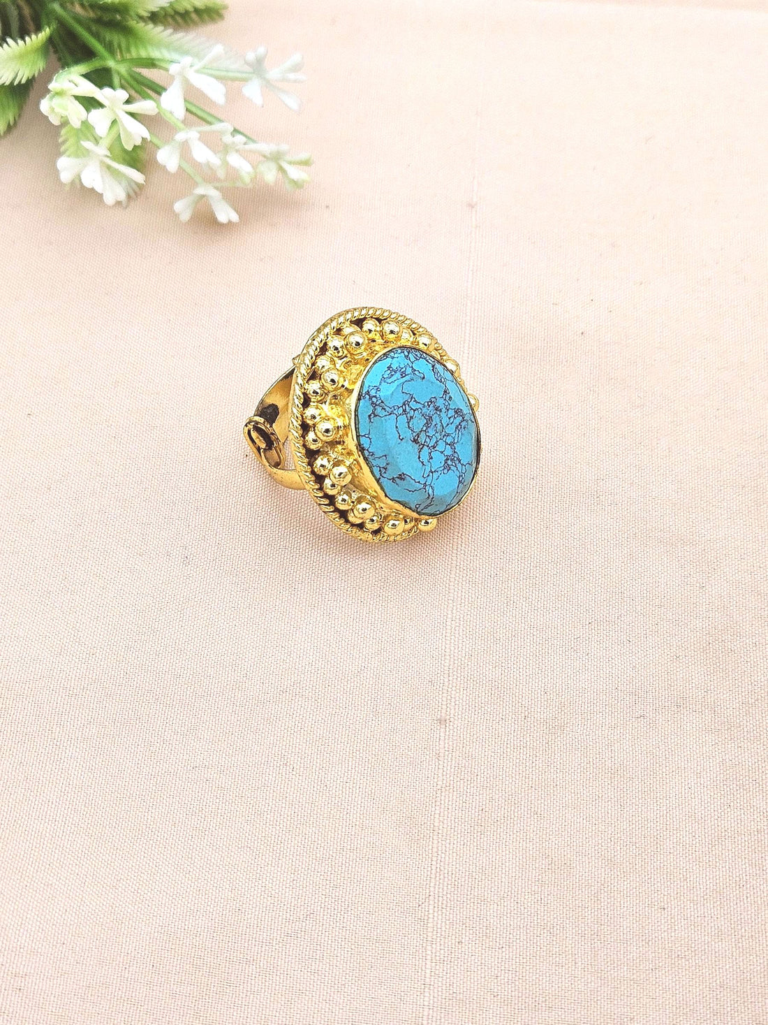 Elegant Gold plated Turquoise Ring for Women - Handmade Designer Statement Ring