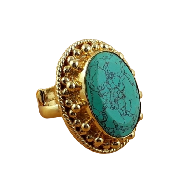 Elegant Gold plated Turquoise Ring for Women - Handmade Designer Statement Ring