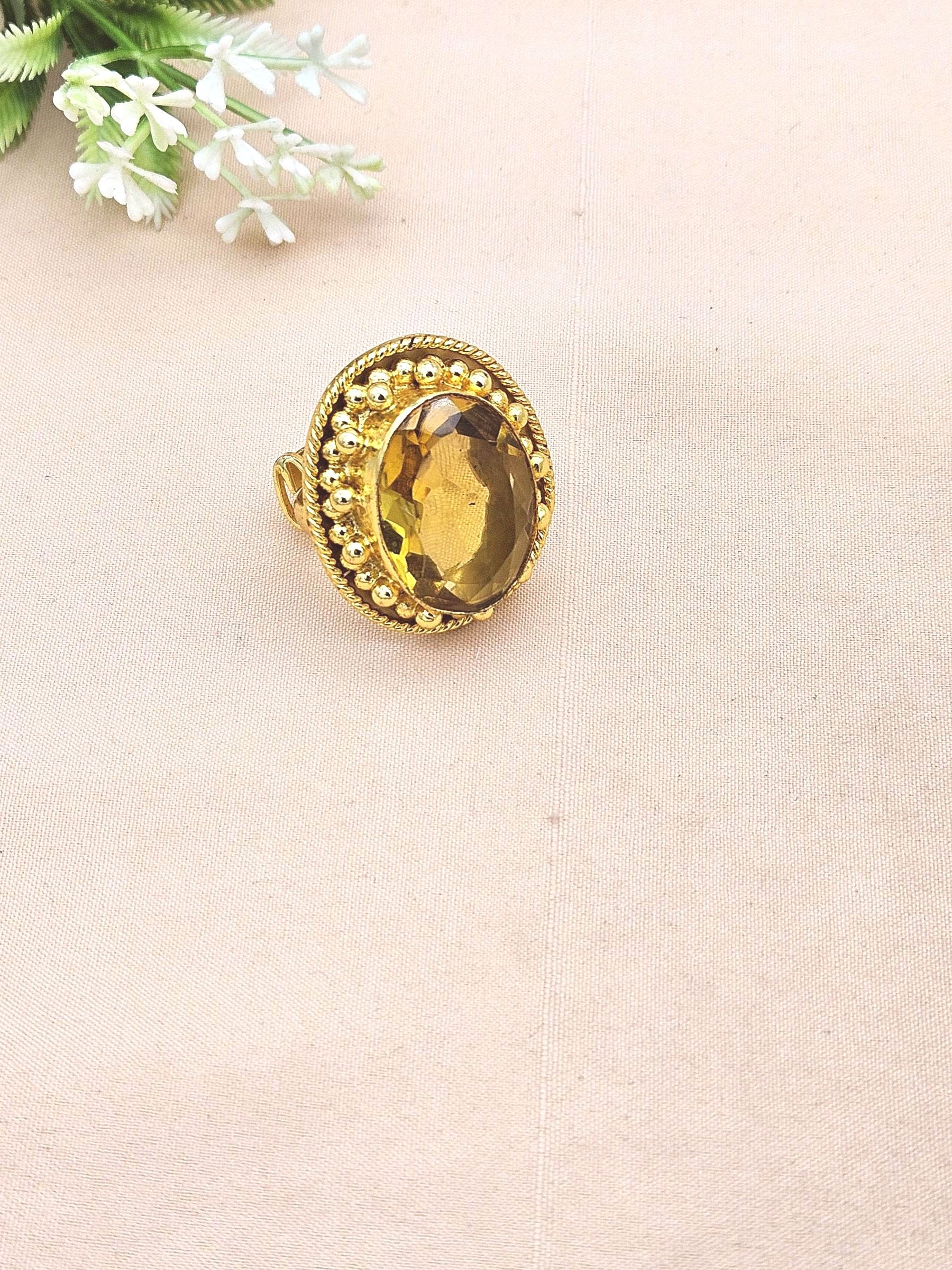 Elegant Gold plated Yellow Hydro Quartz Ring for Women - Handmade Designer Statement Ring