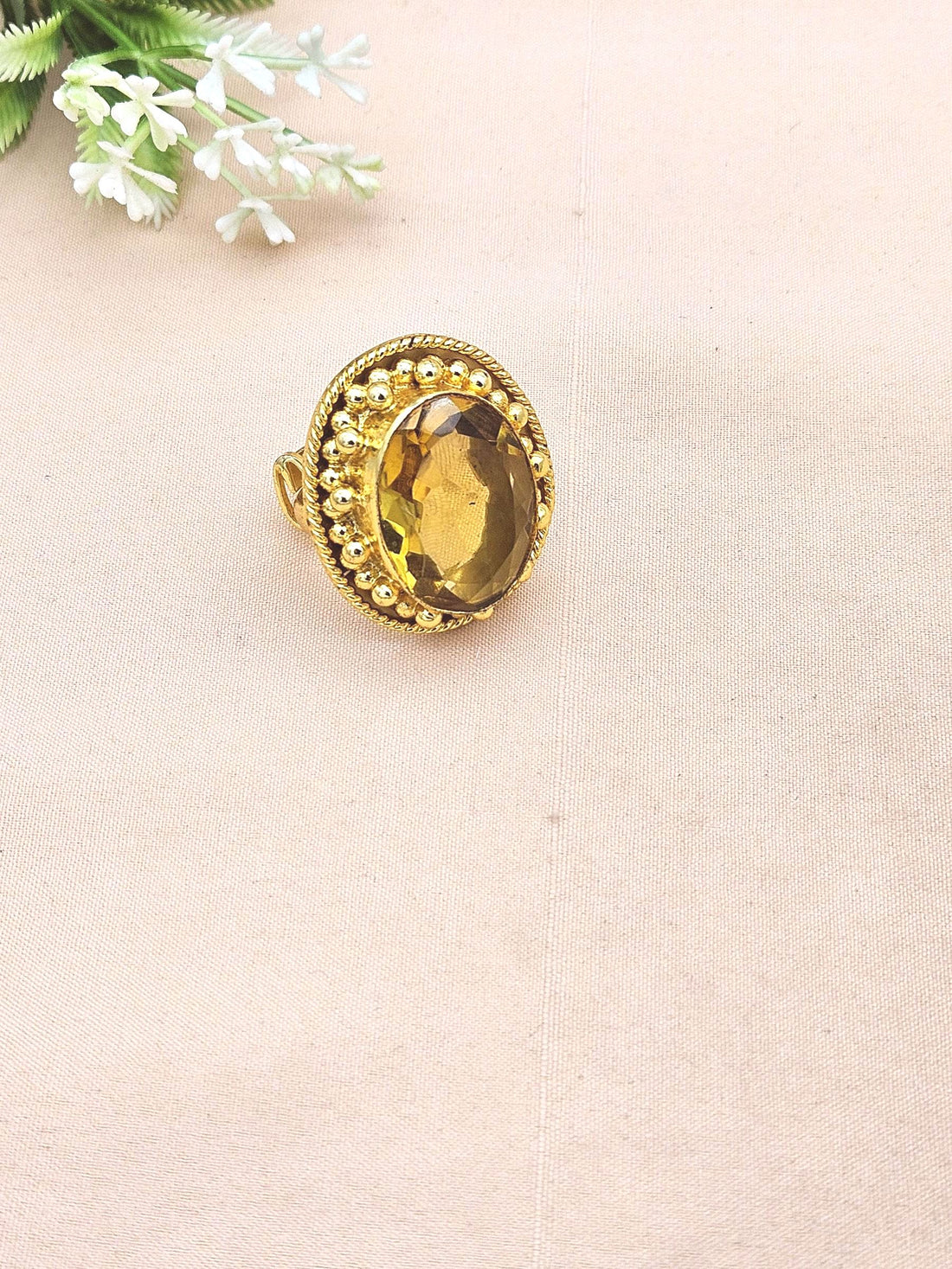 Elegant Gold plated Yellow Hydro Quartz Ring for Women - Handmade Designer Statement Ring