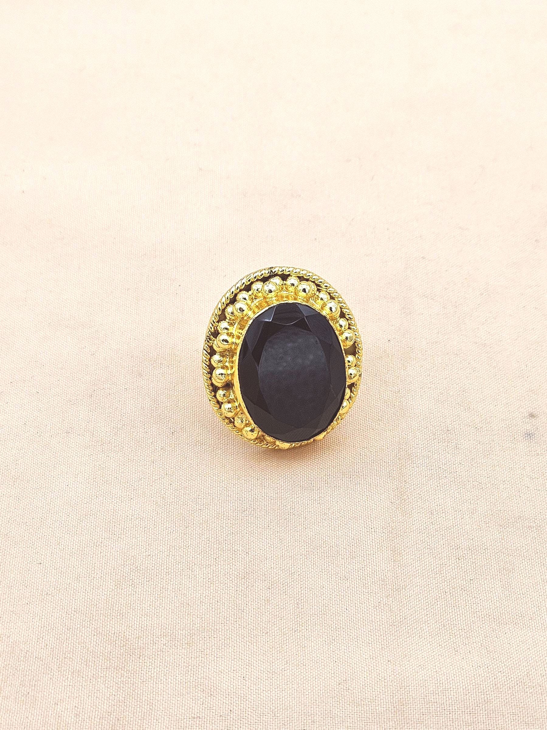 Elegant Gold plated Black Onyx Ring for Women - Handmade Designer Statement Ring