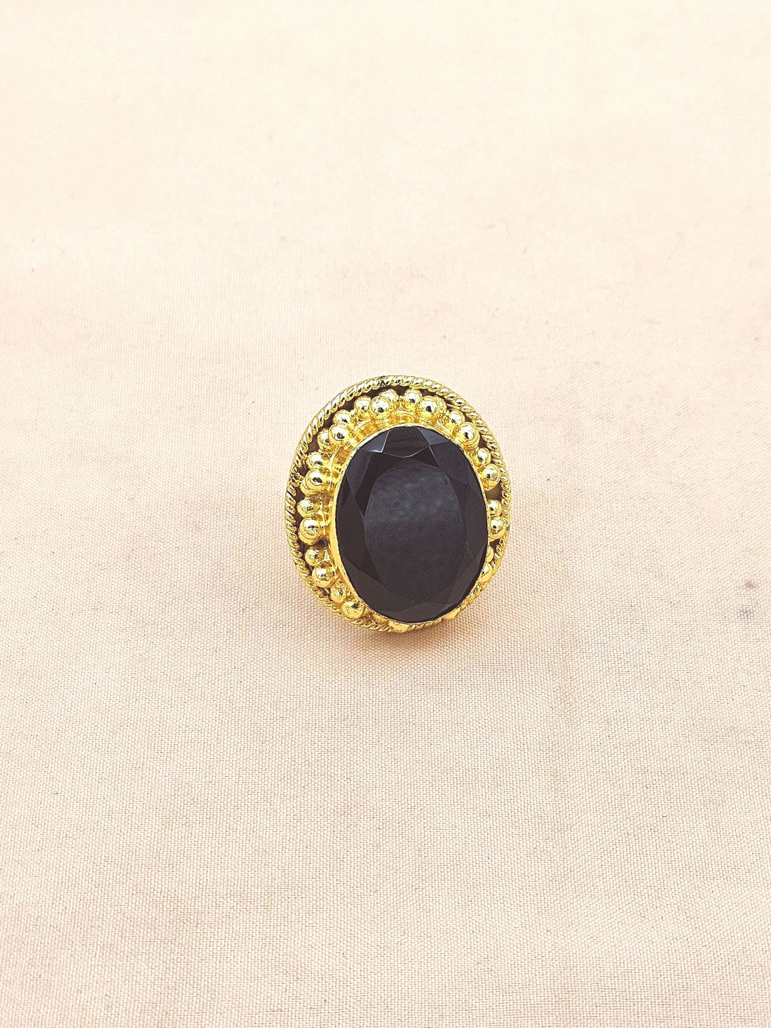 Elegant Gold plated Black Onyx Ring for Women - Handmade Designer Statement Ring