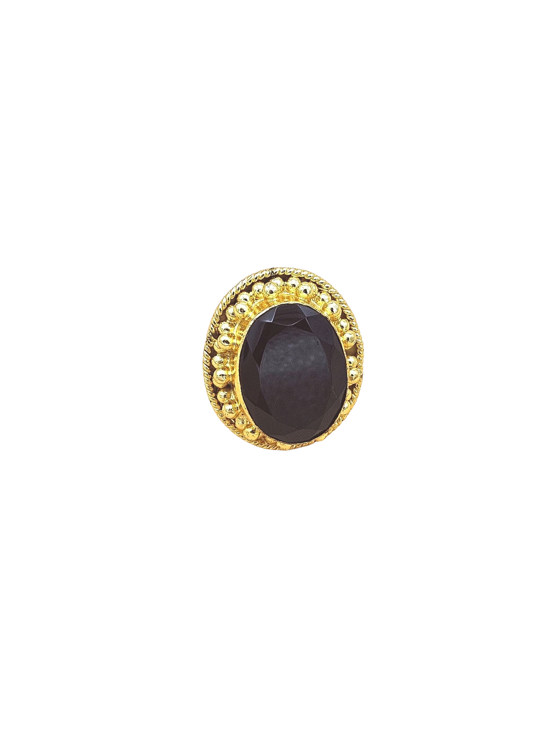 Elegant Gold plated Black Onyx Ring for Women - Handmade Designer Statement Ring