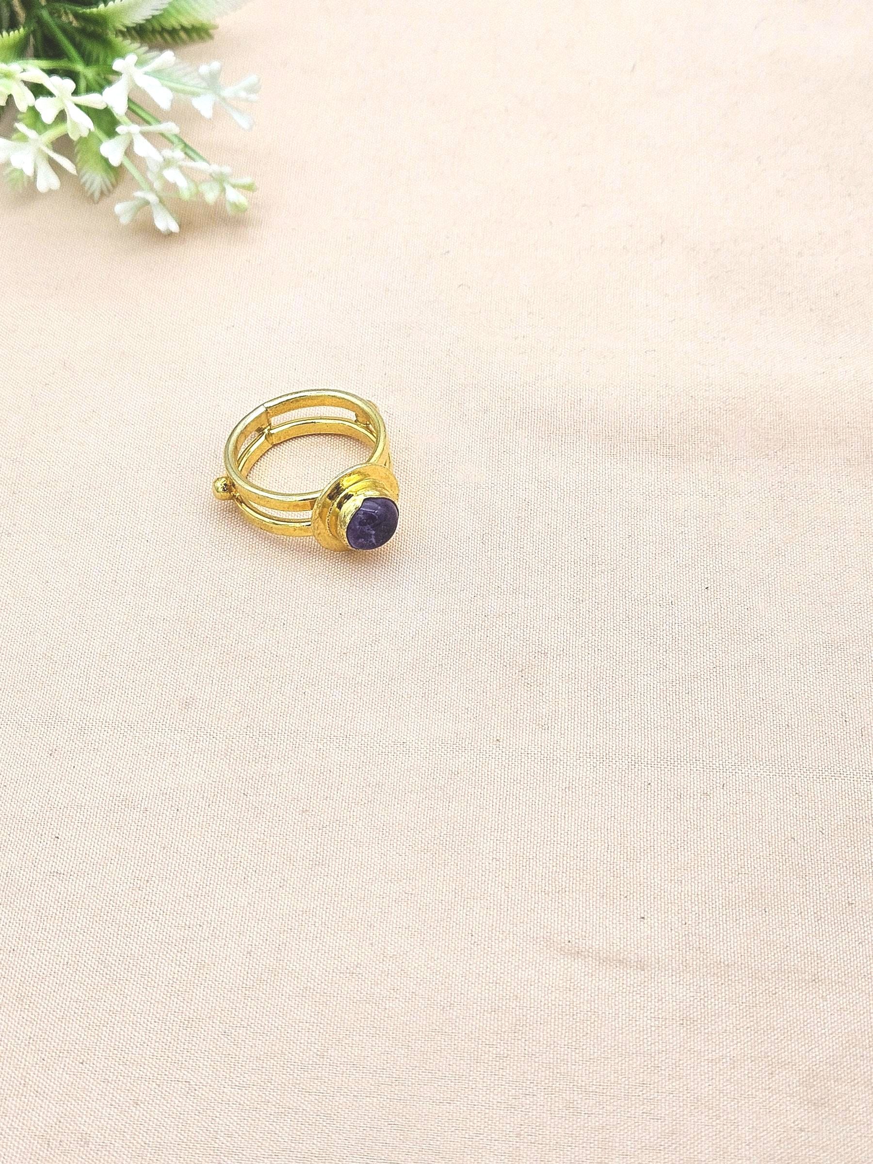 Handcrafted Gold Plated Amethyst Ring for Women – Lightweight Designer Statement Jewelry