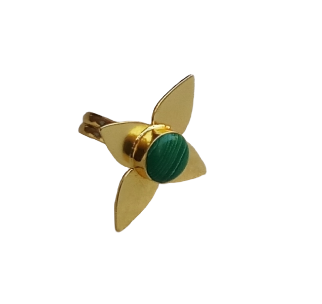 Awesome Gold plated Malachite Stone Charming Leaf Designer US 8 Adjustable Finger Ring