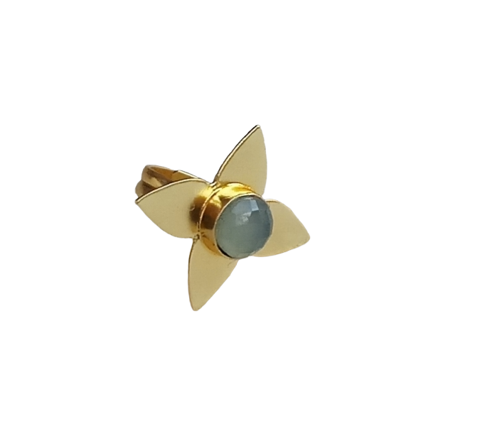 Awesome Gold plated Aquamarine Stone Charming Leaf Designer US 8 Adjustable Finger Ring