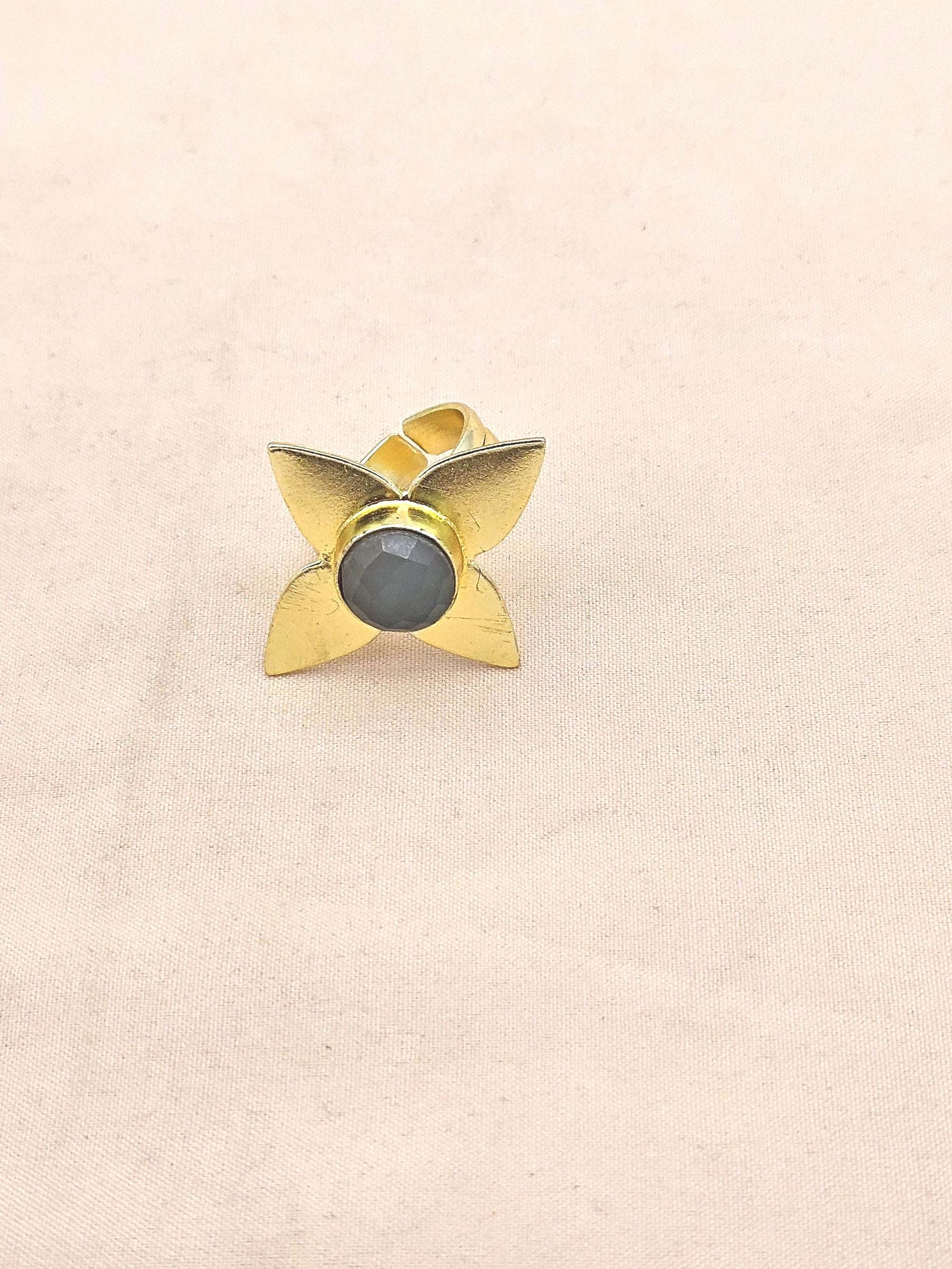 Awesome Gold plated Aquamarine Stone Charming Leaf Designer US 8 Adjustable Finger Ring