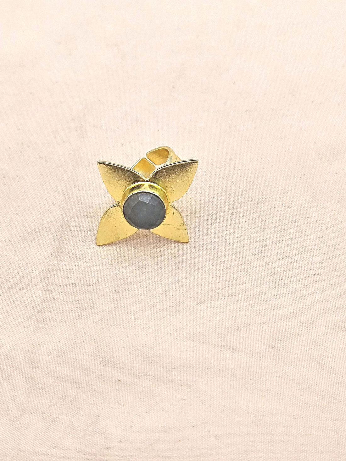Awesome Gold plated Aquamarine Stone Charming Leaf Designer US 8 Adjustable Finger Ring