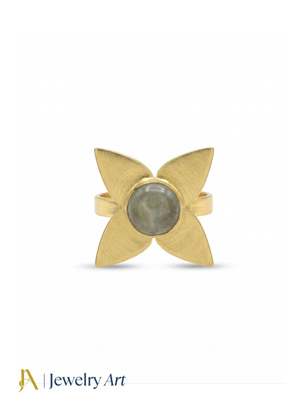 Awesome Gold plated Prehnite Charming Leaf Designer US 7 Adjustable Finger Ring