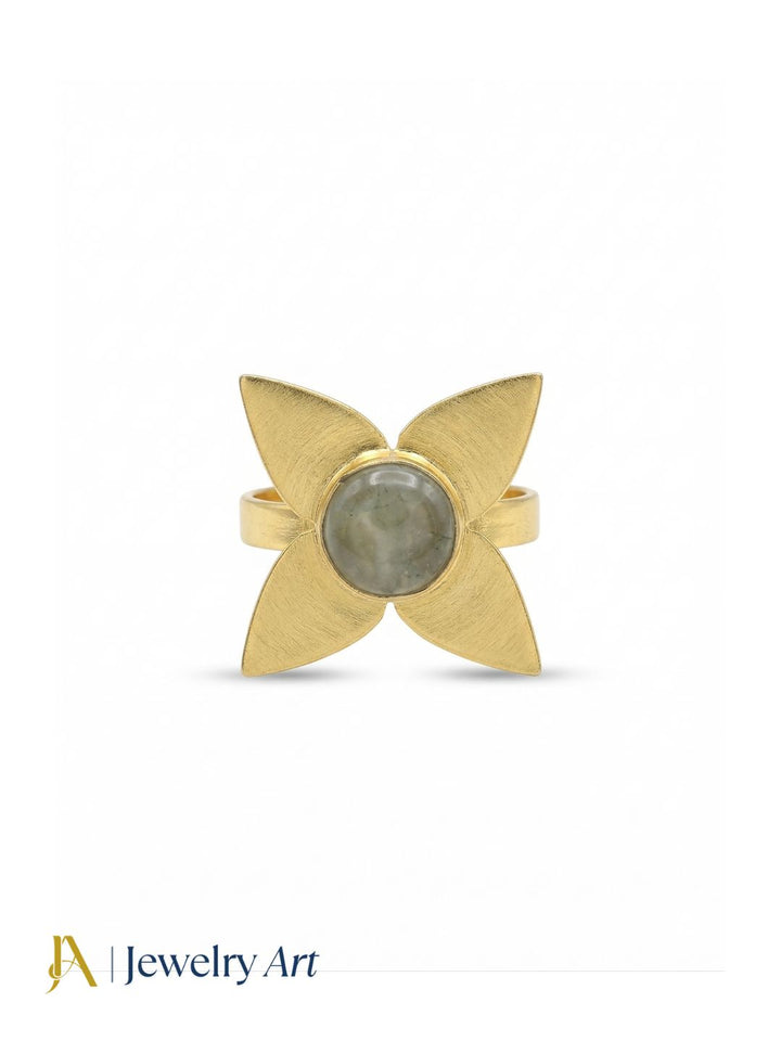 Awesome Gold plated Prehnite Charming Leaf Designer US 7 Adjustable Finger Ring
