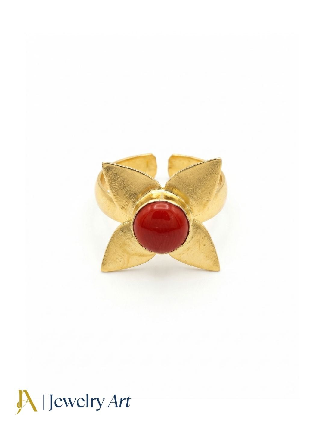 Awesome Gold plated Coral Charming Leaf Designer US 7.5 Adjustable Finger Ring