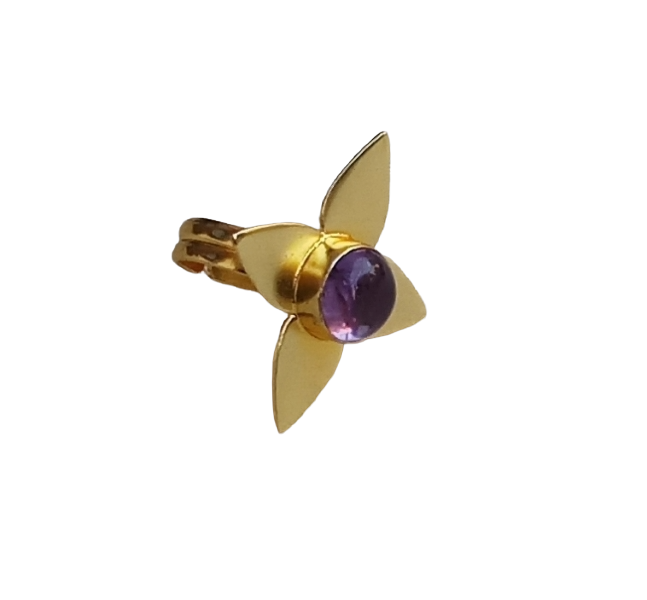 Awesome Gold plated Amethyst Charming Leaf Designer US 7.5 Adjustable Finger Ring