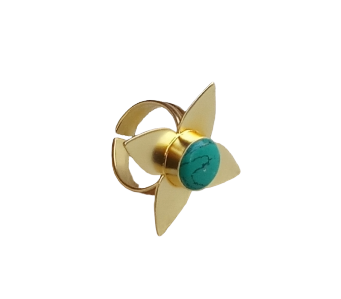 Awesome Gold plated Turquoise Charming Leaf Designer US 7.5 Adjustable Finger Ring