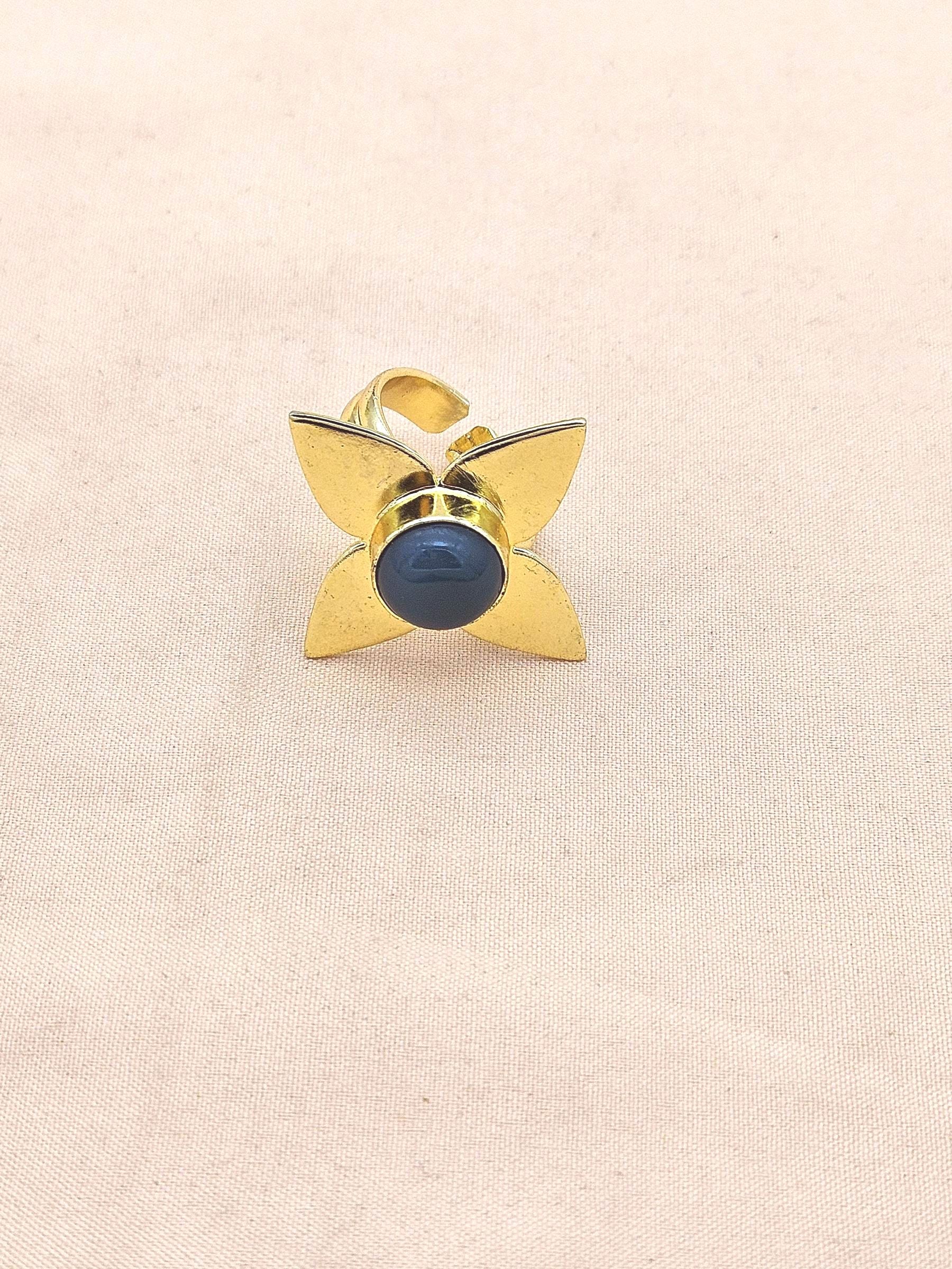 Awesome Gold plated Green Onyx Charming Leaf Designer US 7.5 Adjustable Finger Ring