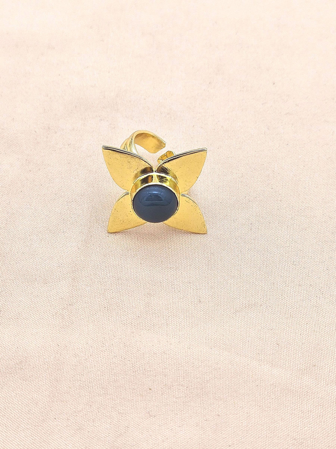 Awesome Gold plated Green Onyx Charming Leaf Designer US 7.5 Adjustable Finger Ring