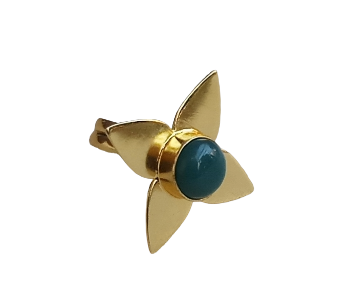 Awesome Gold plated Green Onyx Charming Leaf Designer US 7.5 Adjustable Finger Ring