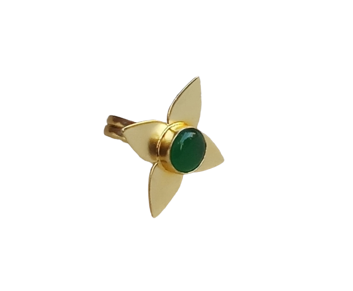 Awesome Gold plated Green Onyx Gemstone Charming Leaf Designer US 8 Adjustable Finger Ring