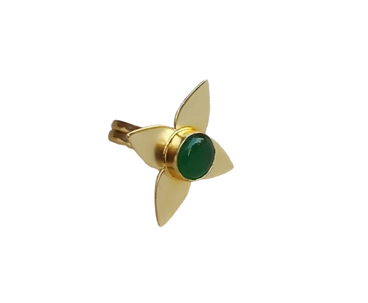 Awesome Gold plated Green Onyx Gemstone Charming Leaf Designer US 8 Adjustable Finger Ring