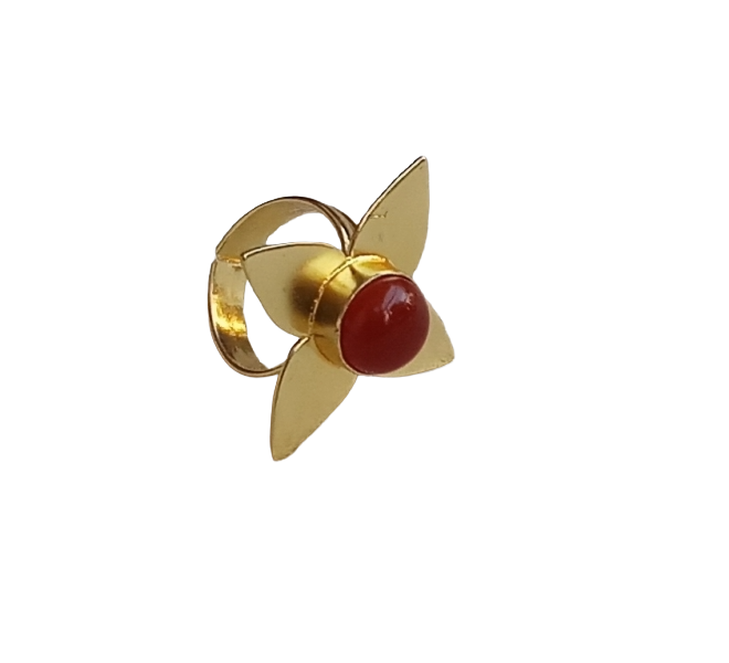 Awesome Gold plated Red Onyx Charming Leaf Designer US 8 Adjustable Finger Ring