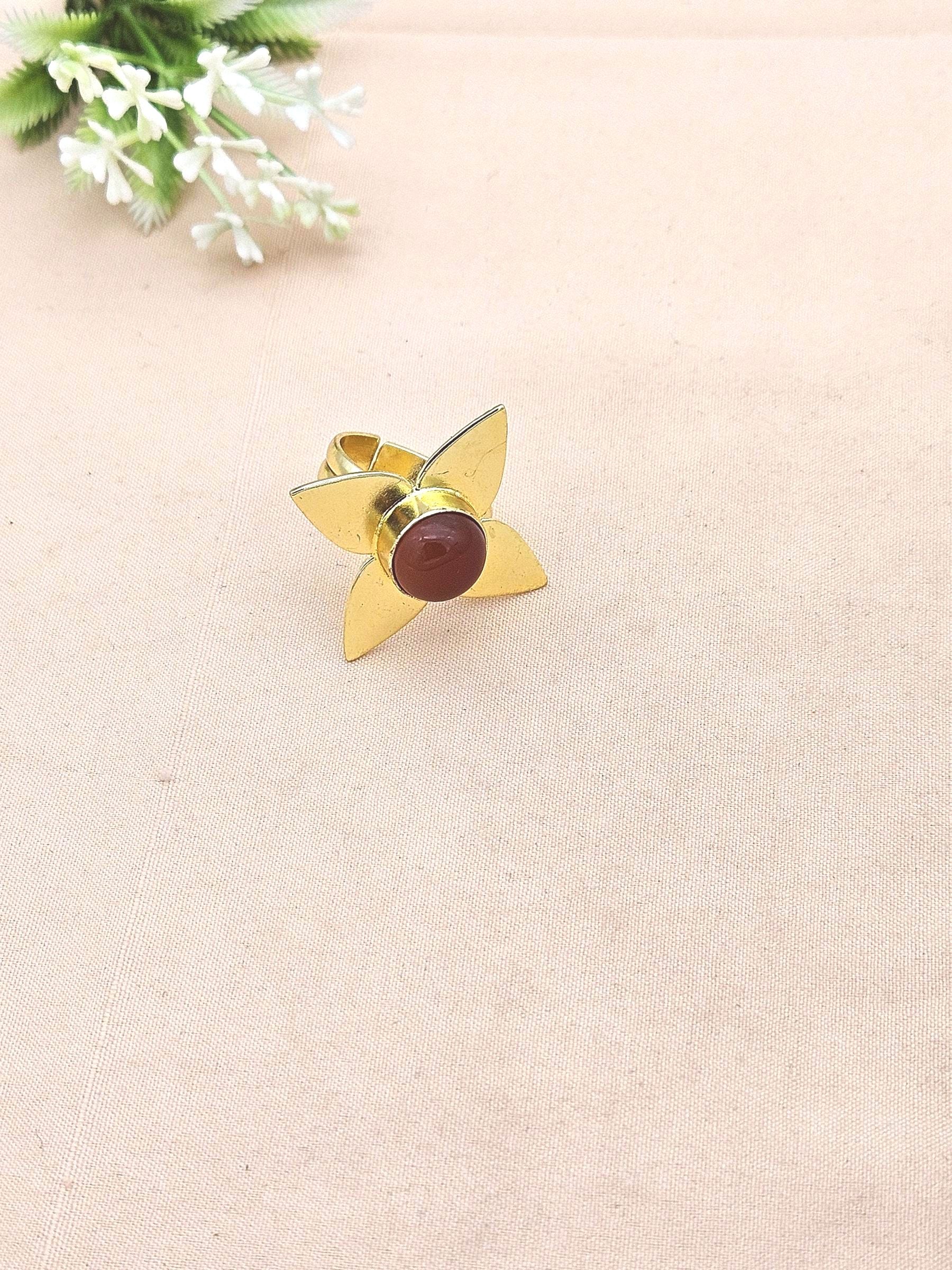 Awesome Gold plated Red Onyx Charming Leaf Designer US 8 Adjustable Finger Ring