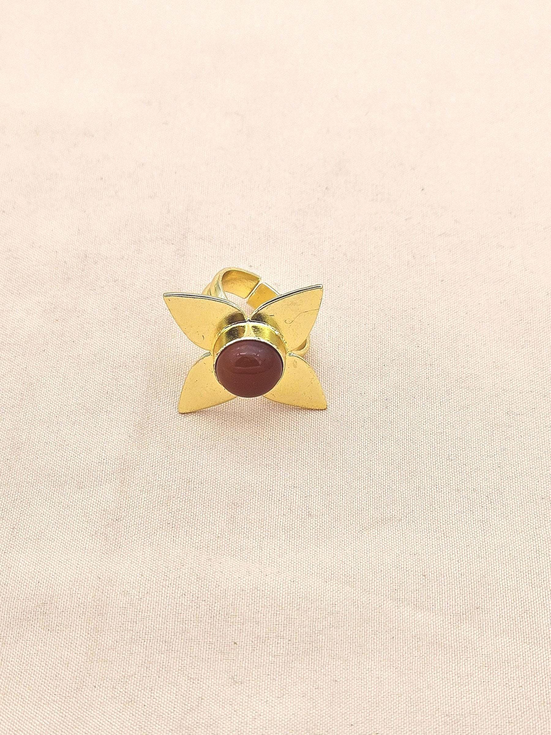 Awesome Gold plated Red Onyx Charming Leaf Designer US 8 Adjustable Finger Ring
