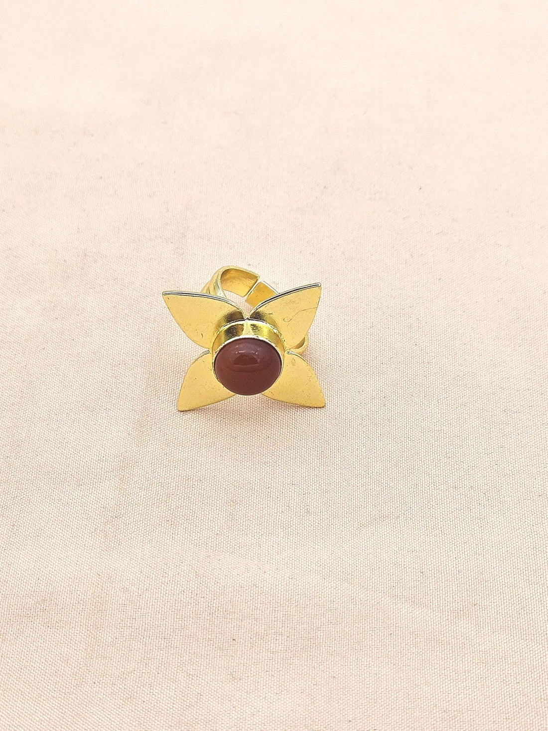 Awesome Gold plated Red Onyx Charming Leaf Designer US 8 Adjustable Finger Ring