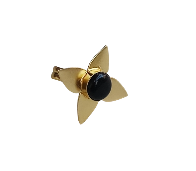 Awesome Gold plated Black Onyx Stone Charming Leaf Designer US 7.5 Adjustable Finger Ring