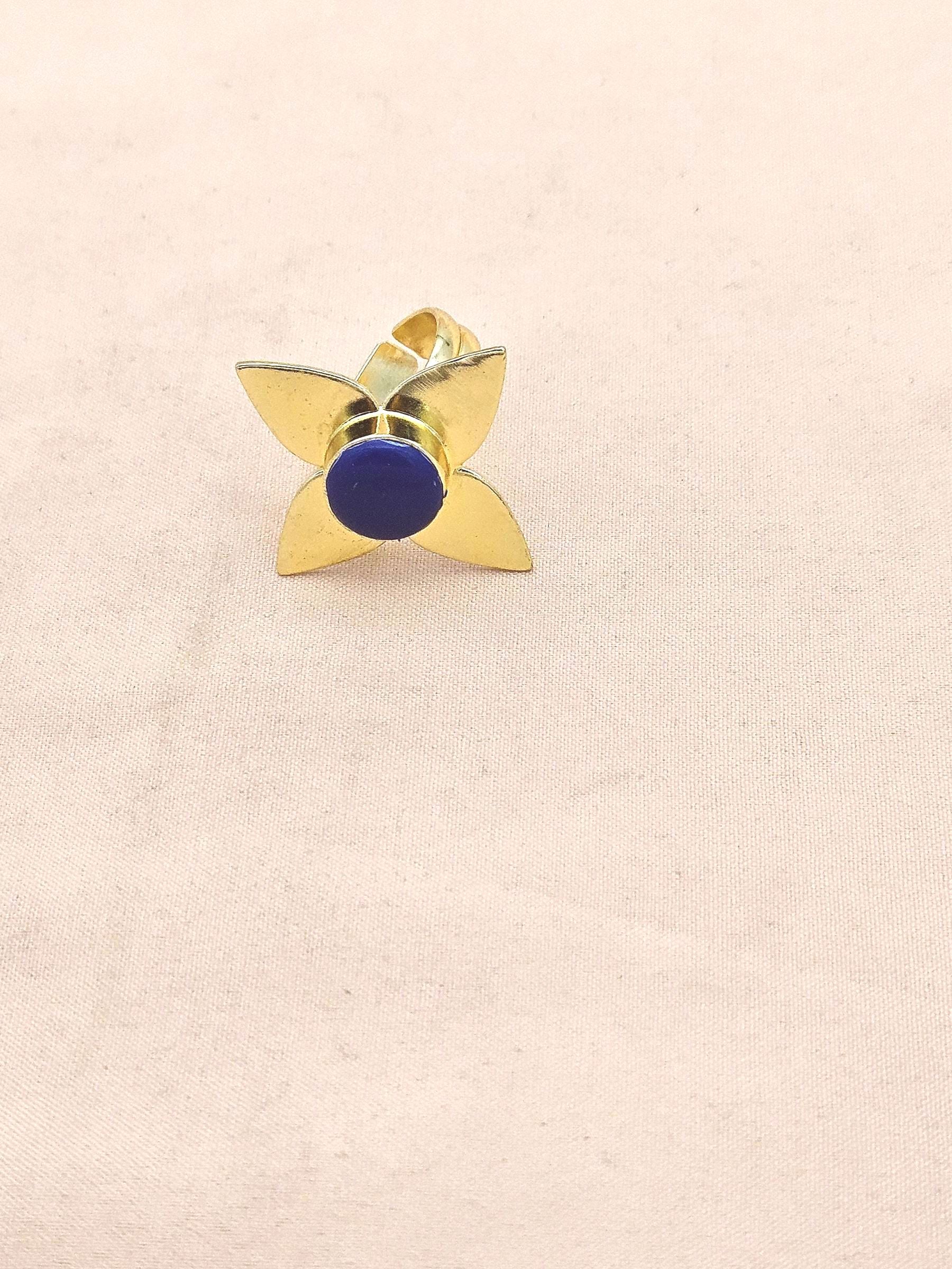 Awesome Gold plated Blue Glass Charming Leaf Designer US 7 Adjustable Finger Ring