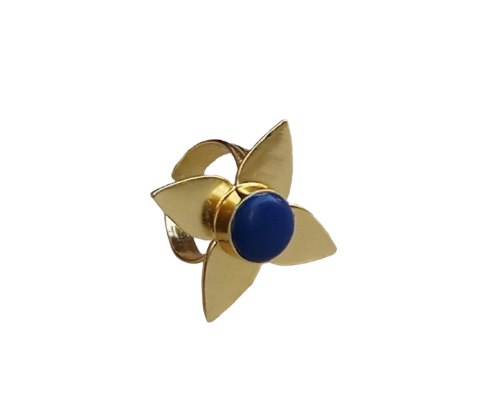 Awesome Gold plated Blue Glass Charming Leaf Designer US 7 Adjustable Finger Ring