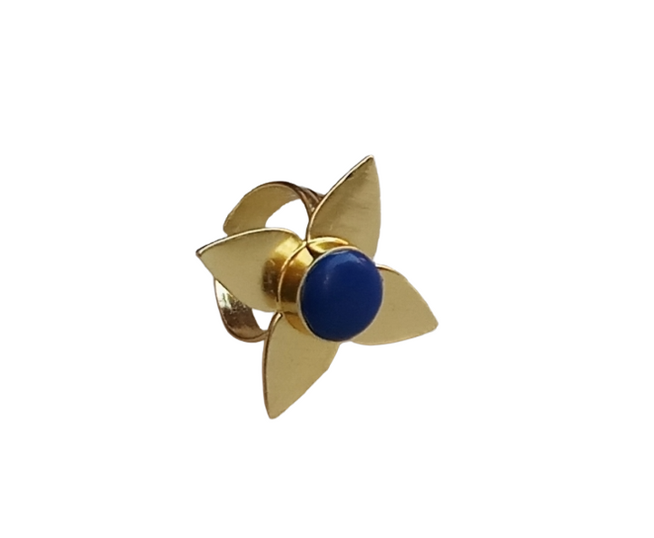 Awesome Gold plated Blue Glass Charming Leaf Designer US 7 Adjustable Finger Ring
