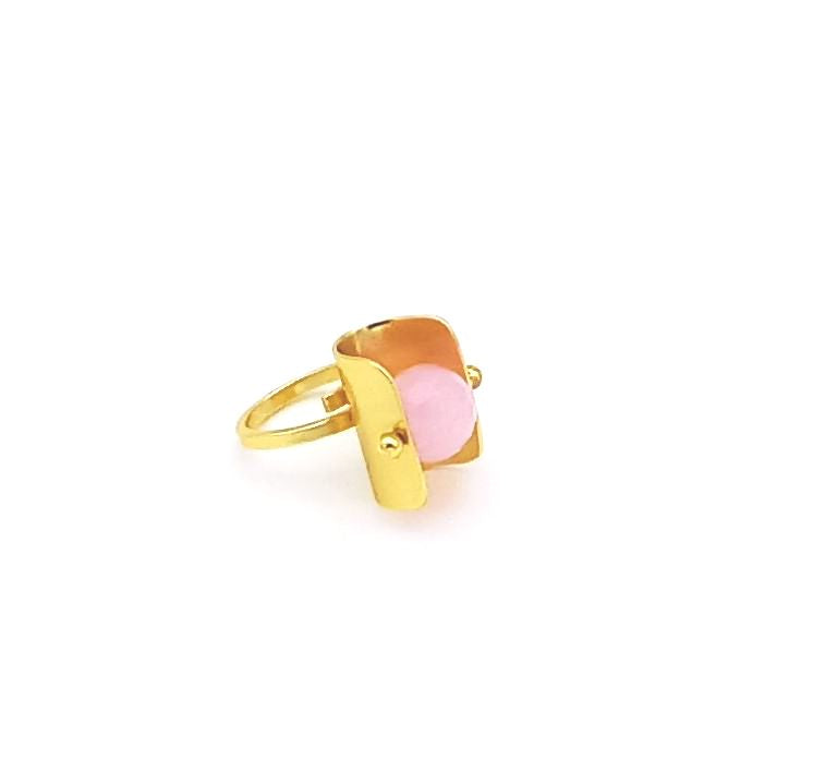 Awesome Gold plated Rose Quartz Ring - Stylish Handcrafted statement Ring for Women