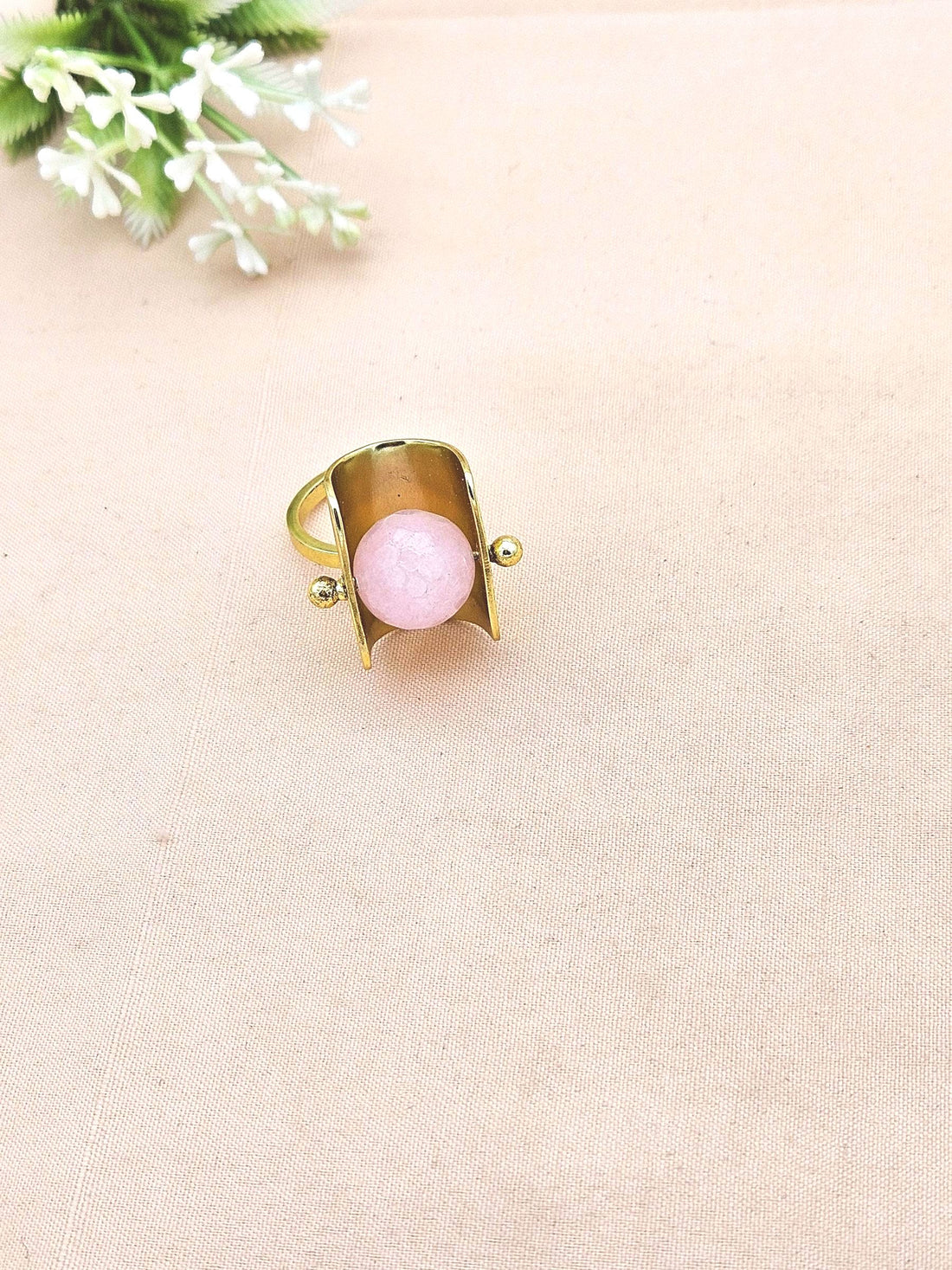 Awesome Gold plated Rose Quartz Ring - Stylish Handcrafted statement Ring for Women