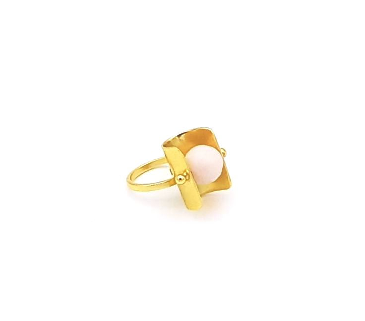 Awesome Gold plated Pink Agate Ring - Stylish Handcrafted statement Ring for Women