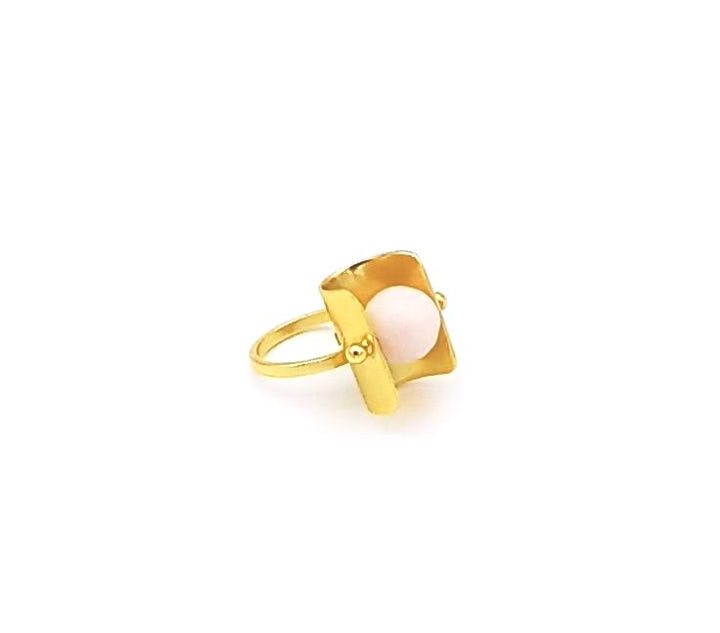Awesome Gold plated Pink Agate Ring - Stylish Handcrafted statement Ring for Women