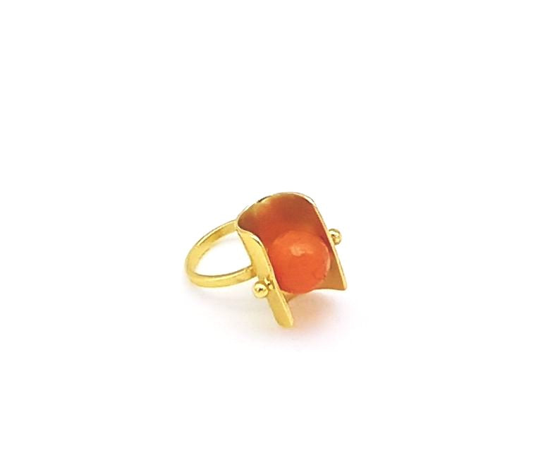 Awesome Gold plated Carnelian Ring - Stylish Handcrafted statement Ring for Women