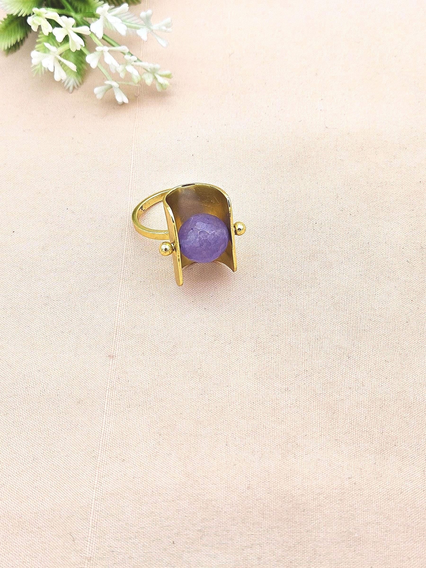 Awesome Gold plated Lavender Onyx Ring - Stylish Handcrafted statement Ring for Women