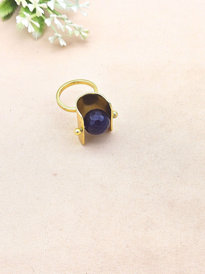 Handmade Gold plated Dark Blue Onyx Ring - Stylish statement Ring for Women