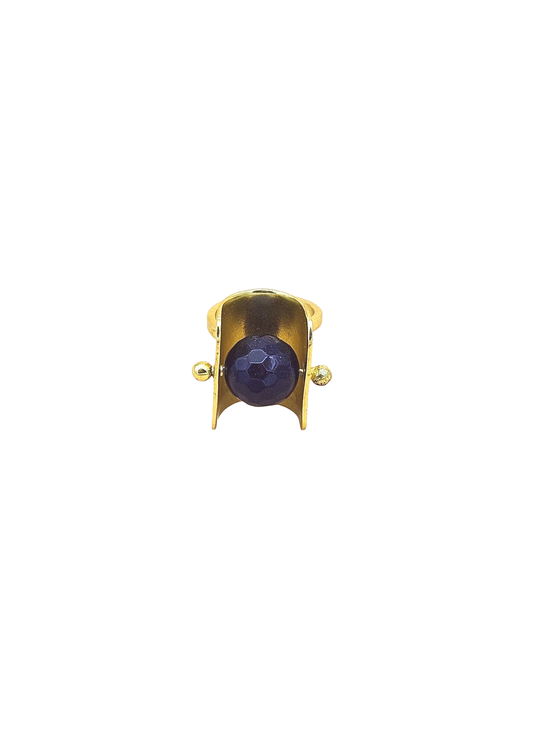 Handmade Gold plated Dark Blue Onyx Ring - Stylish statement Ring for Women