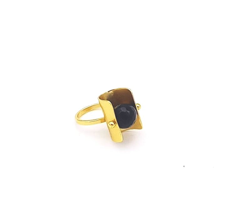 Awesome Gold plated Black Onyx Ring - Stylish Handcrafted statement Ring for Women