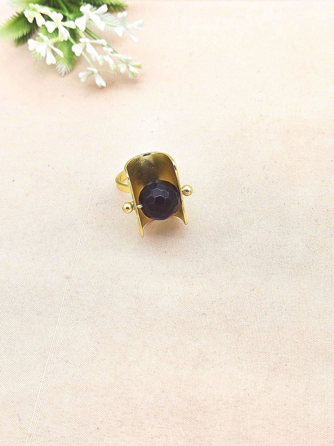 Awesome Gold plated Black Onyx Ring - Stylish Handcrafted statement Ring for Women