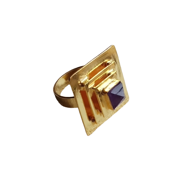 Handcrafted Gold Plated Amethyst Ring for Women – Steps Designer Statement Jewelry