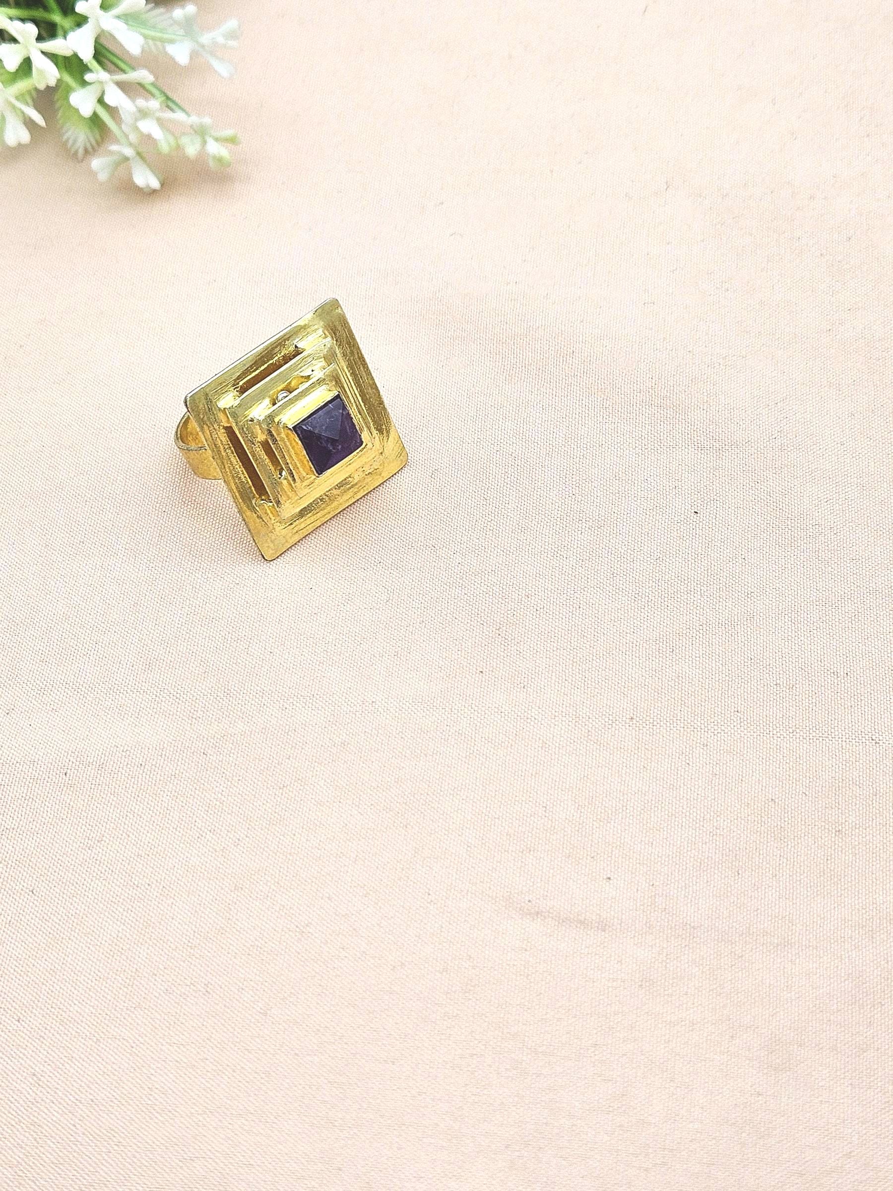 Handcrafted Gold Plated Amethyst Ring for Women – Steps Designer Statement Jewelry
