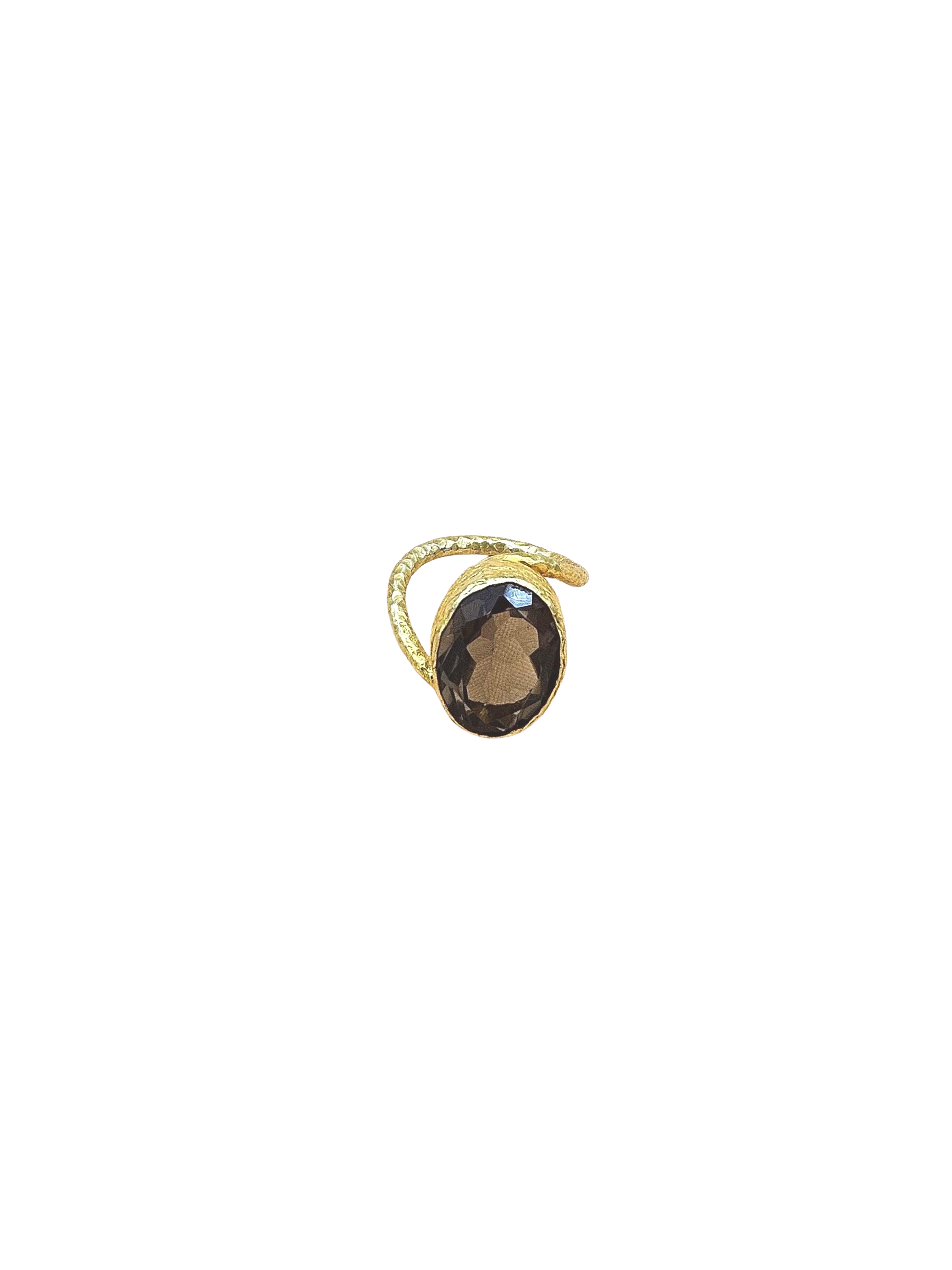 Handcrafted Gold Plated Smoky Stone Unisex Ring – Hammered Band Designer Finger Ring