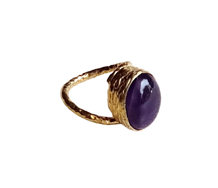 Handcrafted Gold Plated Amethyst Unisex Ring – Hammered Band Designer Jewelry