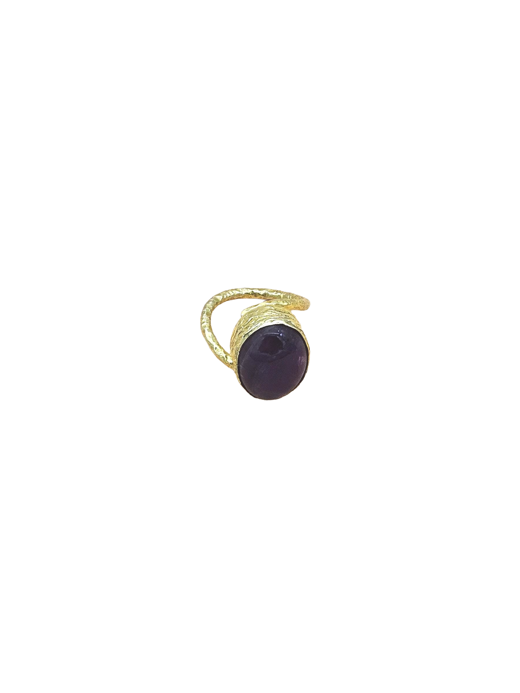 Handcrafted Gold Plated Amethyst Unisex Ring – Hammered Band Designer Jewelry